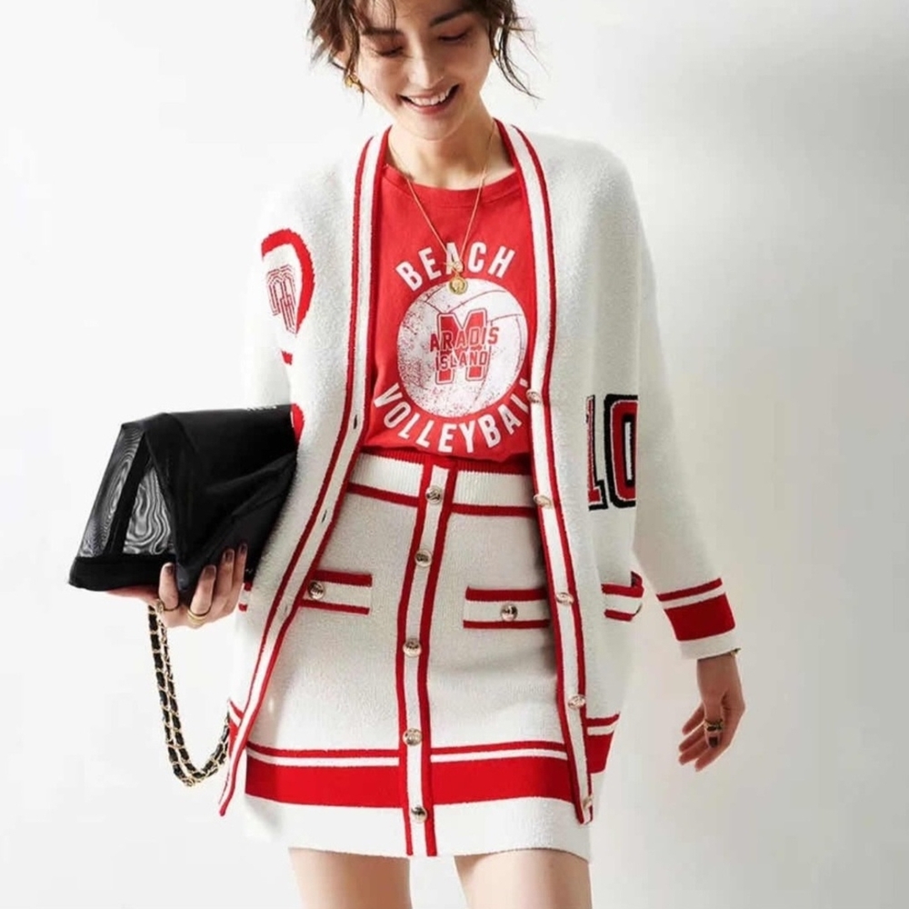 Maje Red and White Knit Set
